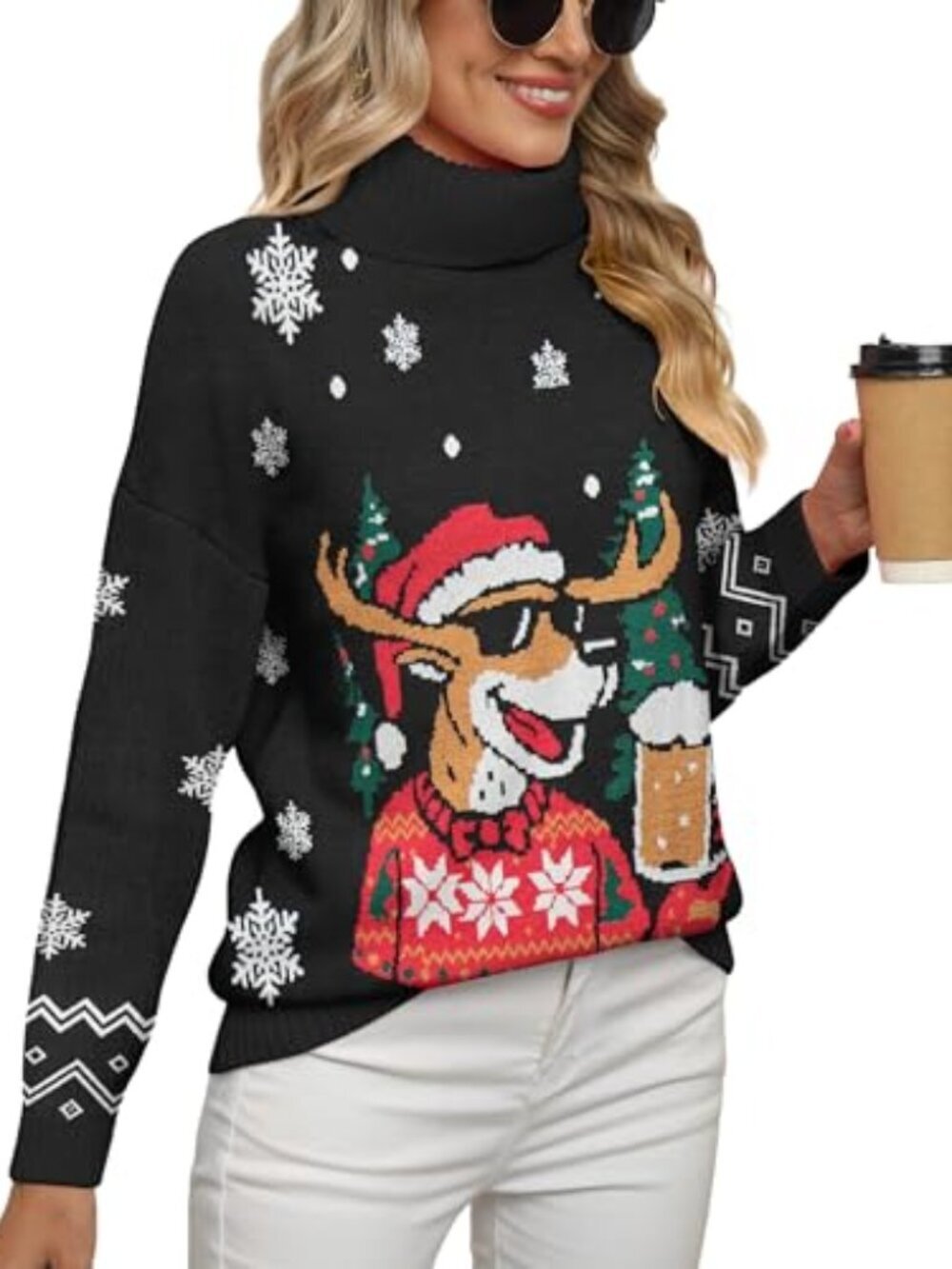 🆕 Women Fall Casual Turtleneck Batwing Sleeve Slouchy - Glass Elk Black